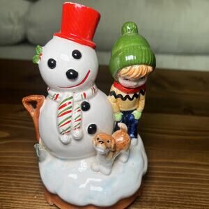 VTG Christmas Berman Anderson Frosty The Snowman-Boy-Dog Music Box Made In Japan